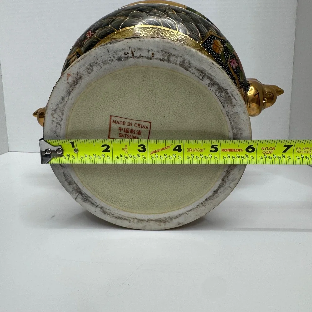 Vintage Japanese Satsuma Moriage Urn Vase Geisha Boat Scene Gold Gilt 7in